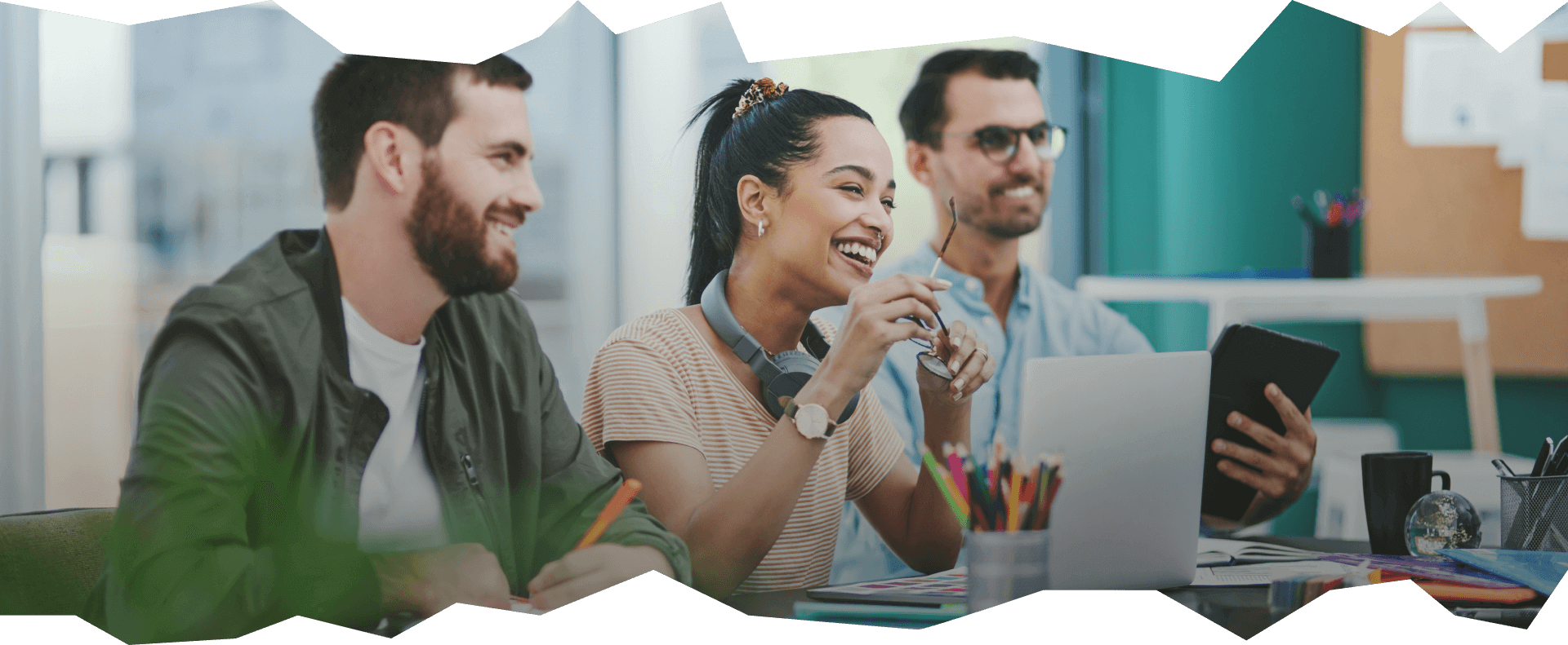 Team laughing together in the office